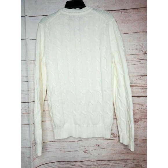 Vintage Express Crew Neck Med White Cable Knit Long Sleeve Pullover Sweater - Picture 9 of 12